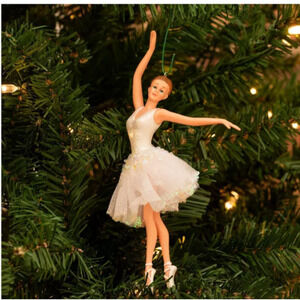 Ballerina Brunette Ornament Christmas Romantic White Leotard Tutu